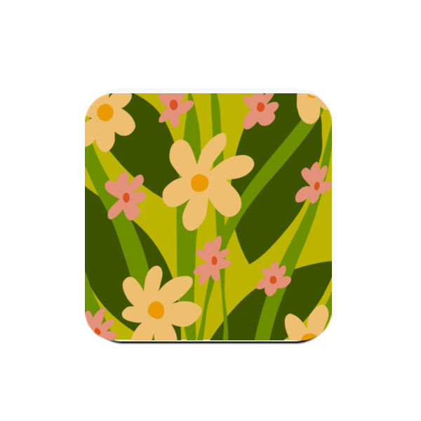 Warhol Inspired Spring Floral Design Pattern - Coaster - Square Hardboard Thumbnail